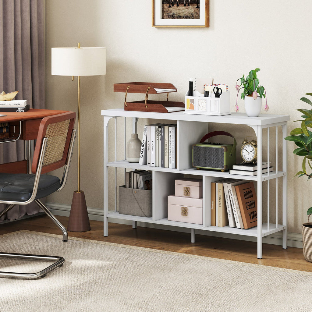 3-Tier Horizontal Cubby Bookshelf with Open Shelves-White