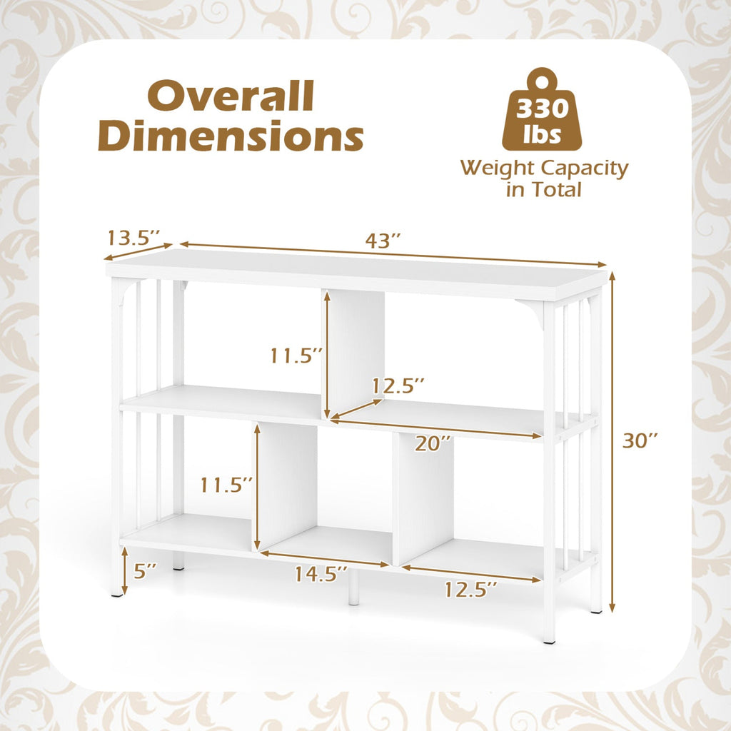 3-Tier Horizontal Cubby Bookshelf with Open Shelves-White