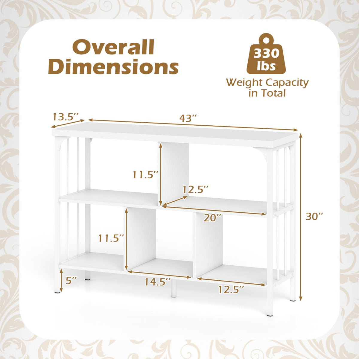 3-Tier Horizontal Cubby Bookshelf with Open Shelves-White
