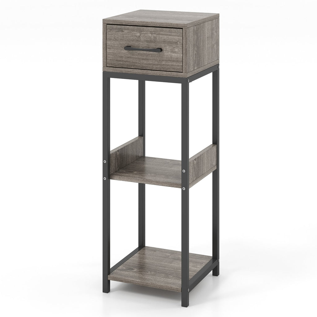 3-Tier Tall Plant Stand with Drawer and Anti-Tipping Kit, Grey