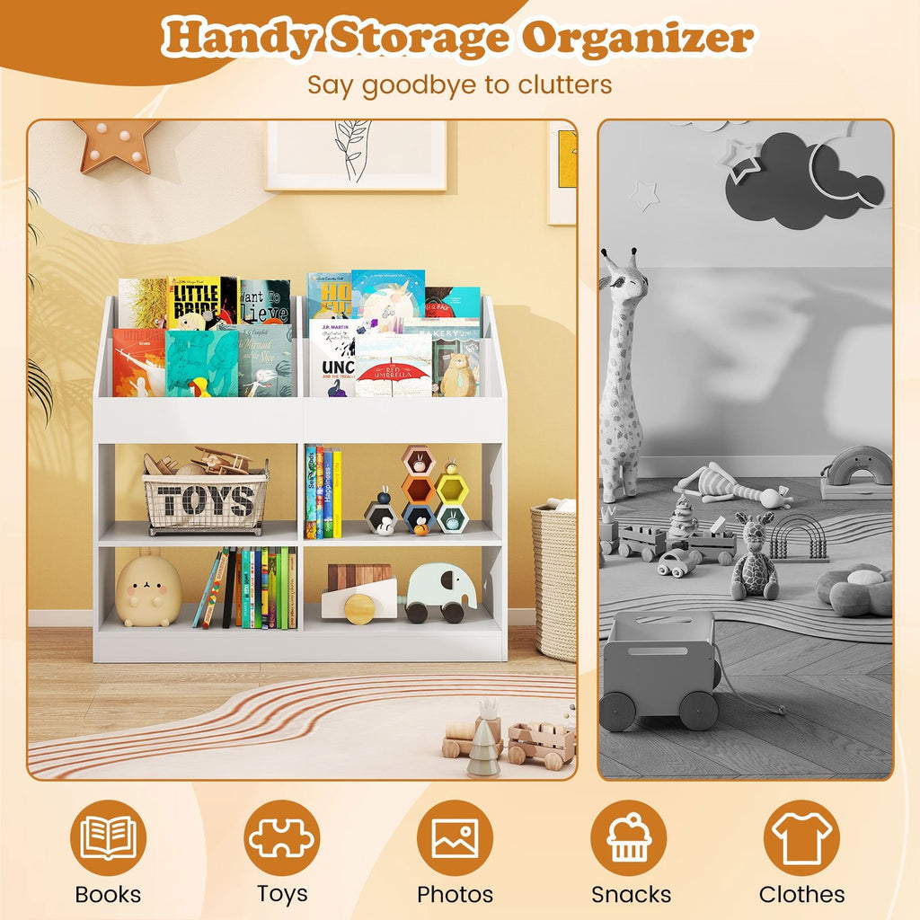 3-Tier Kid's Bookshelf Toy Storage Organizer with Display Rack and 4 Compartments-White