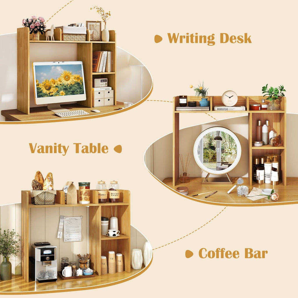 3-Tier Multipurpose Desk Bookshelf with 4 Shelves-Beige