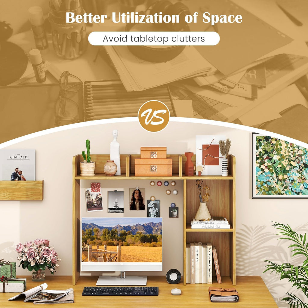 3-Tier Multipurpose Desk Bookshelf with 4 Shelves-Beige