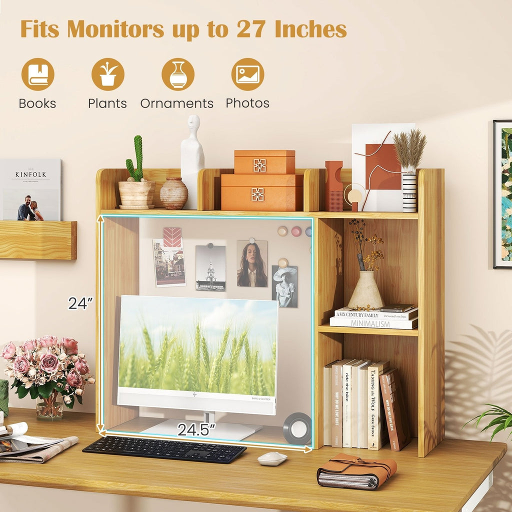 3-Tier Multipurpose Desk Bookshelf with 4 Shelves-Beige