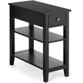 Narrow 3 Tier End Table with Drawer and Two Shelves, Black