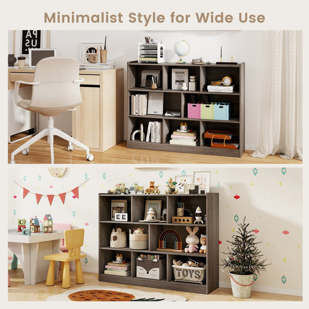 3 Tier Open Bookcase with 8 Cubes, Low Storage and Display Unit, Grey