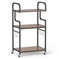 3-Tier Rolling Printer Stand with Storage Shelves & 10 Hooks and Locking Wheels-Rustic Brown