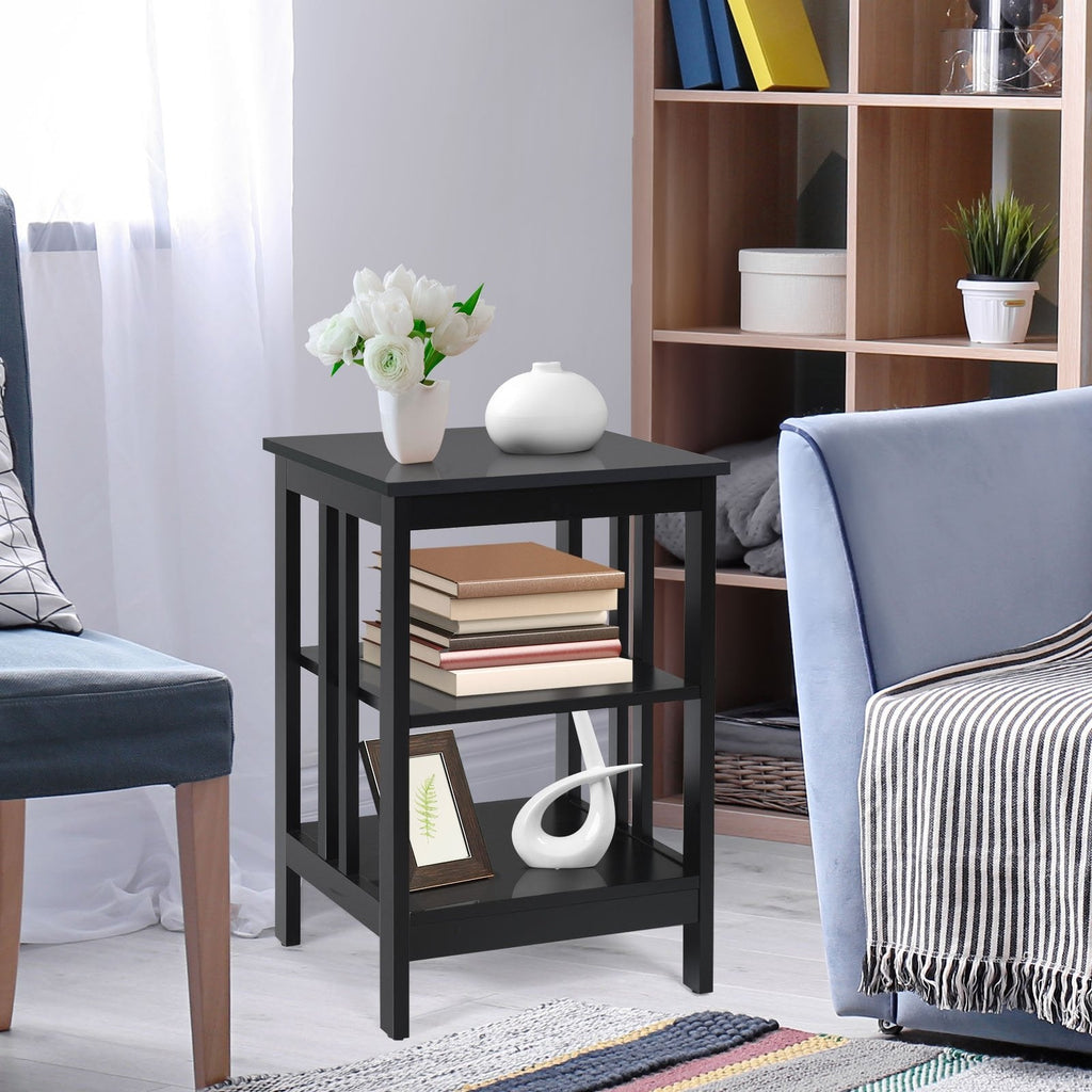 3 Tier Side Table Nightstand with Reinforced Side Bars, Black