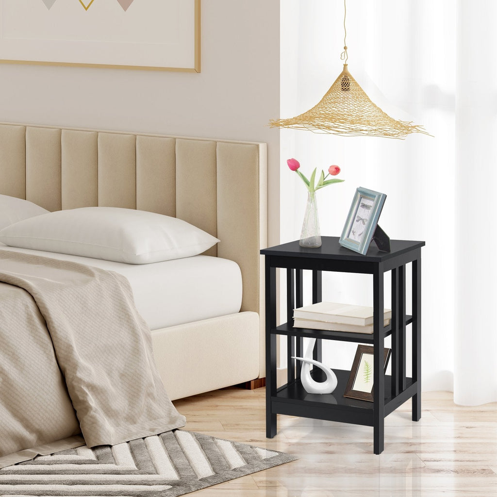 3 Tier Side Table Nightstand with Reinforced Side Bars, Black