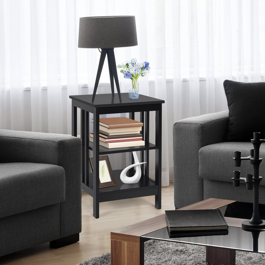 3 Tier Side Table Nightstand with Reinforced Side Bars, Black