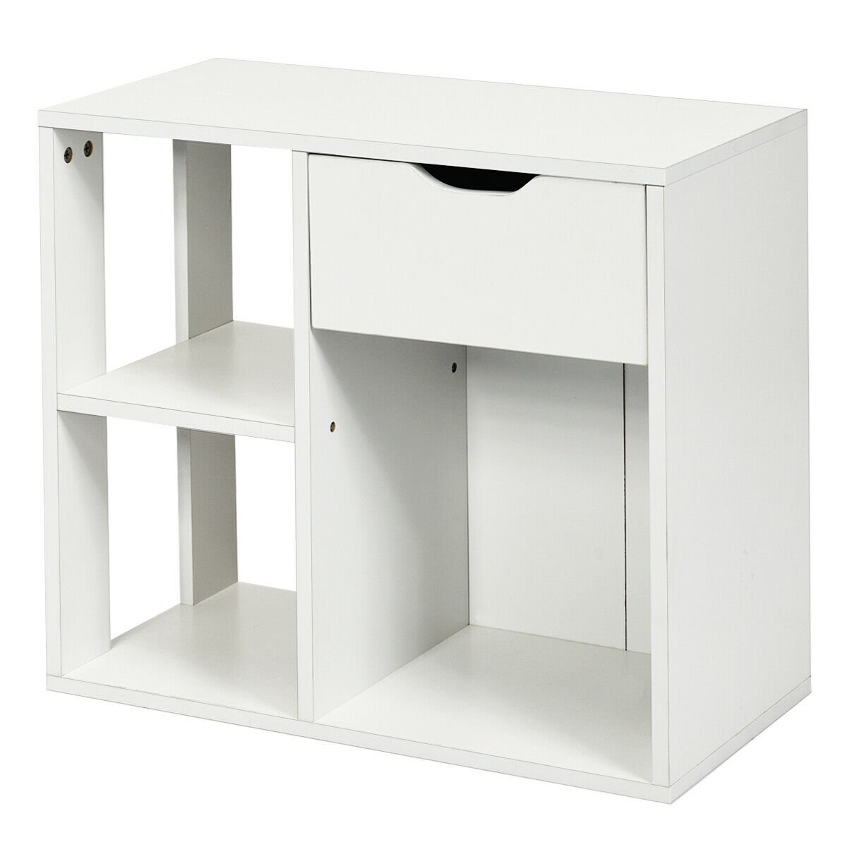 3 Tier Side Table with Drawer and Three Open Compartments, White