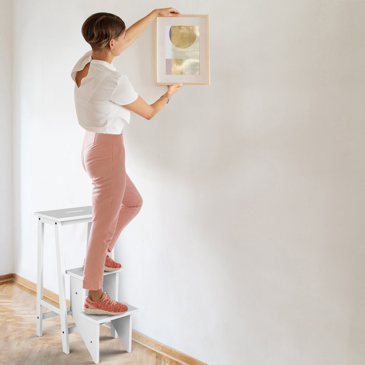3-Tier Step Stool 3 in 1 Folding Ladder Bench-White