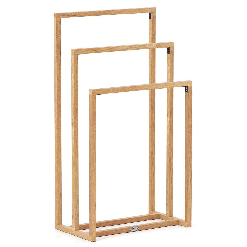 3-Tier Teak Wood Towel Rack with 3 Hanging Crossbars