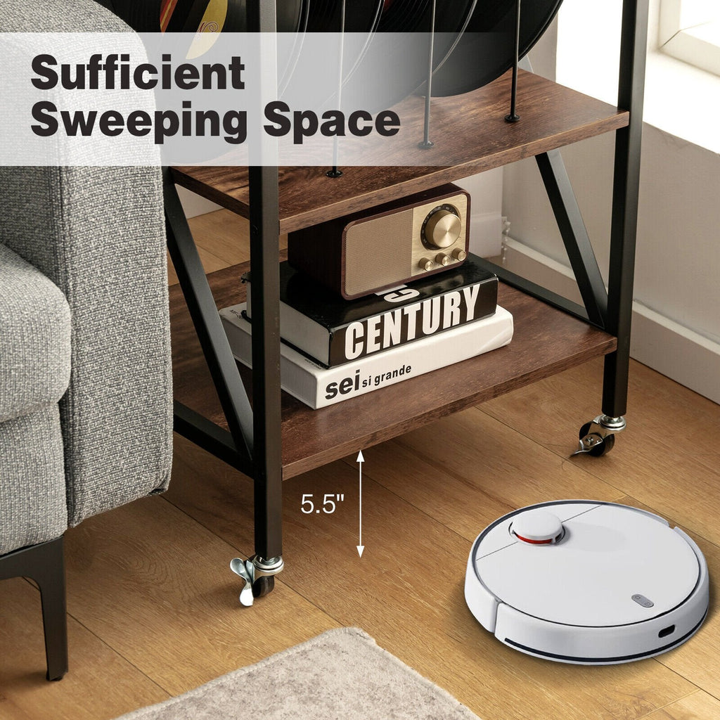 Rolling 3 Tier Record Player Stand and End Table with Album Dividers