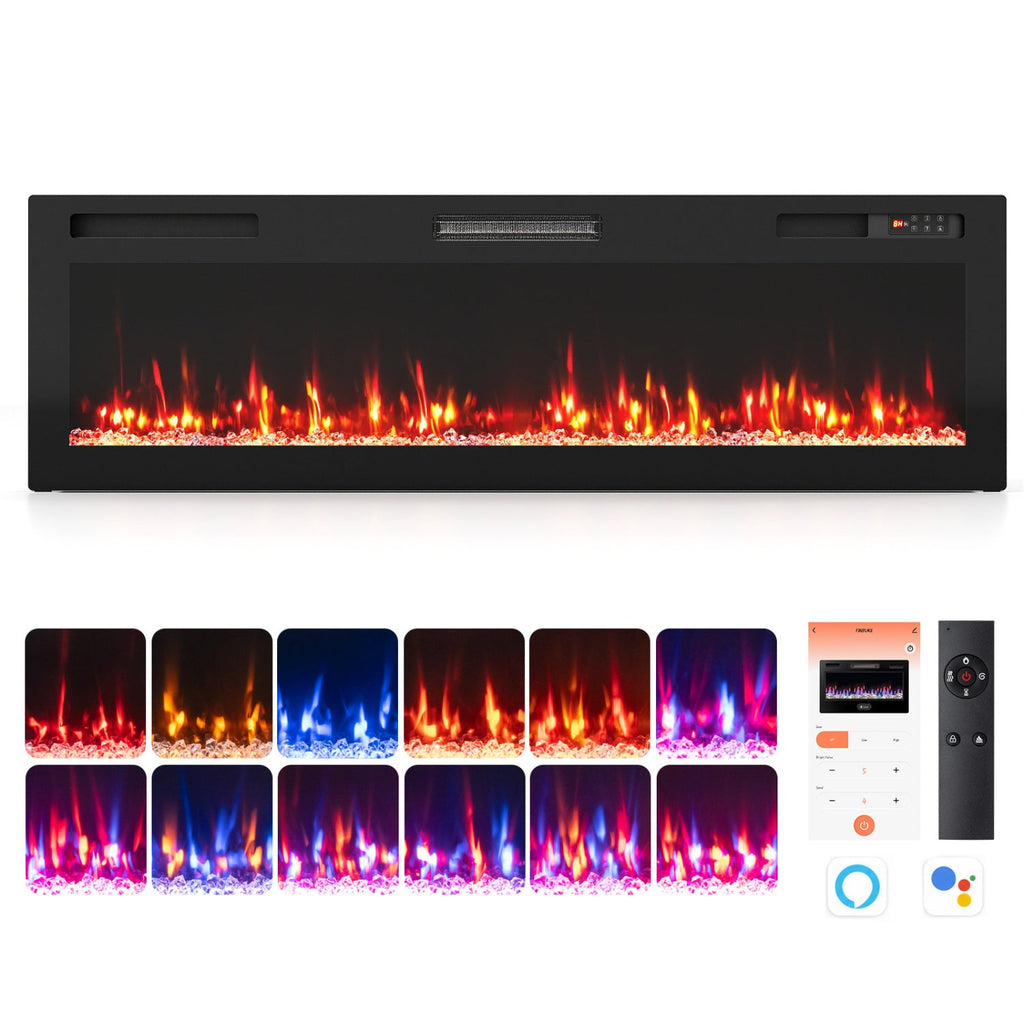 30/36/40/50/60/72 Inch Smart WiFi Electric Fireplace with Recessed and Wall Mounted-60 inches