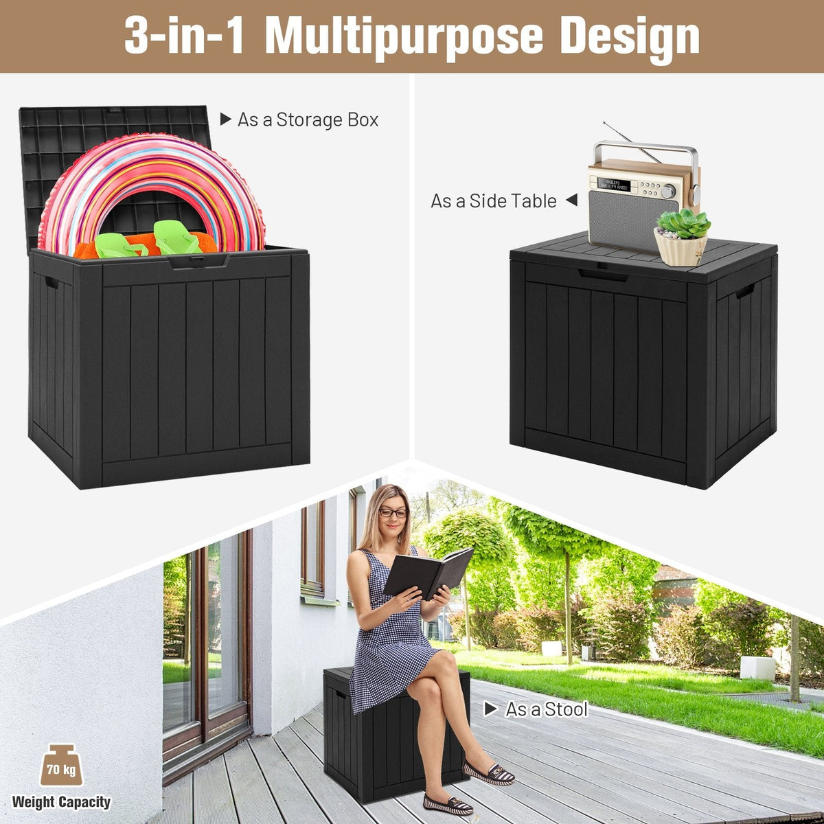 30 Gallon Deck Box Storage Seating Container-Light Brown