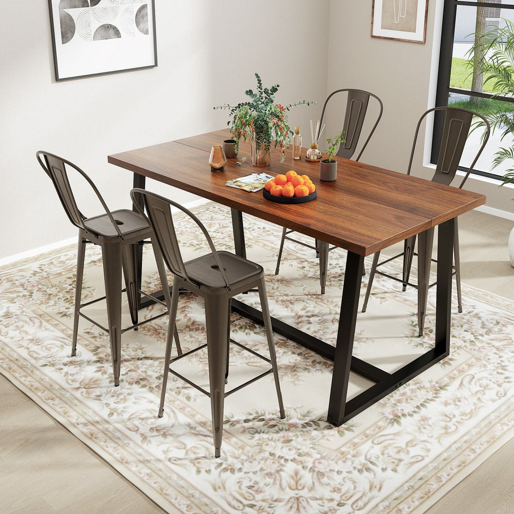 Set of 4 Stackable Metal Bar Stools in Gun Metal with Removable Backs, 30 Inch Seat
