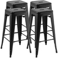 Set of 4 Stackable Metal Bar Stools in Black with Handle Slot, 30 Inch Seat Height