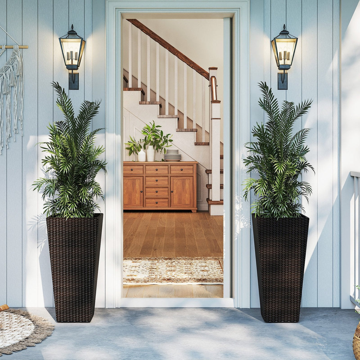 30 Inch Modern Decorative Planter Pots Set of 2 with Open-ended Base