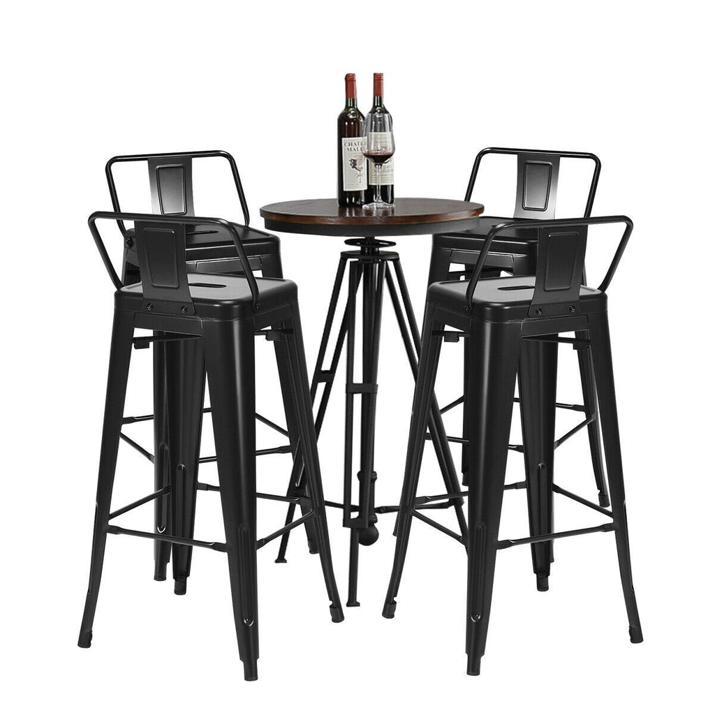 Set of 4 Metal Bar Stools with Detachable Low Back, Black, 30 Inch Seat Height, Stackable