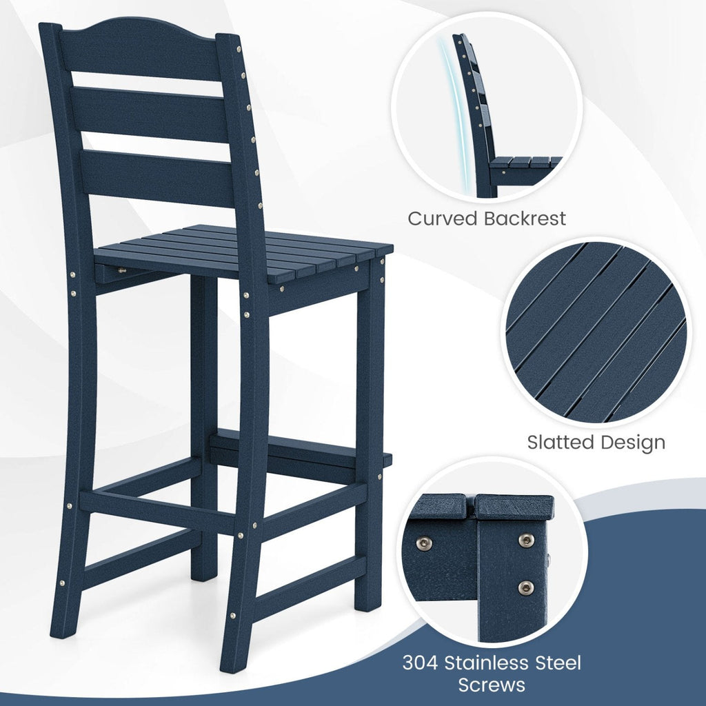 30 Inches Counter Height HDPE Bar Stool with Backrest and Footrest-Navy