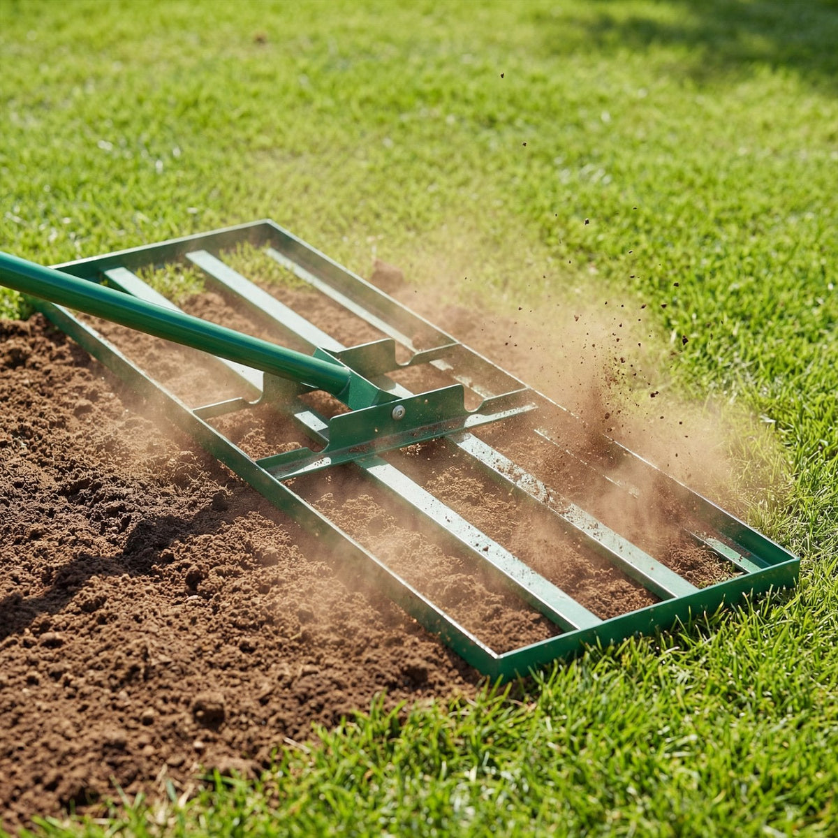 30 x 10 Inch Lawn Leveling Rake with Ergonomic Handle-Green