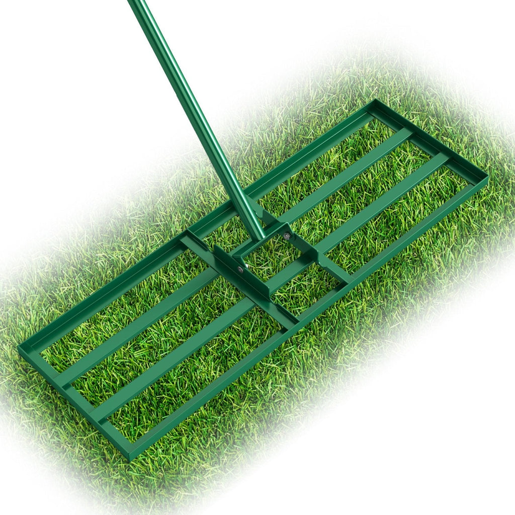 30 x 10 Inch Lawn Leveling Rake with Ergonomic Handle-Green