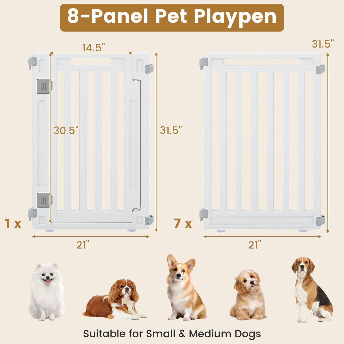 31.5 inches Height Indoor Outdoor Dog Playpen with 8 Panels-White