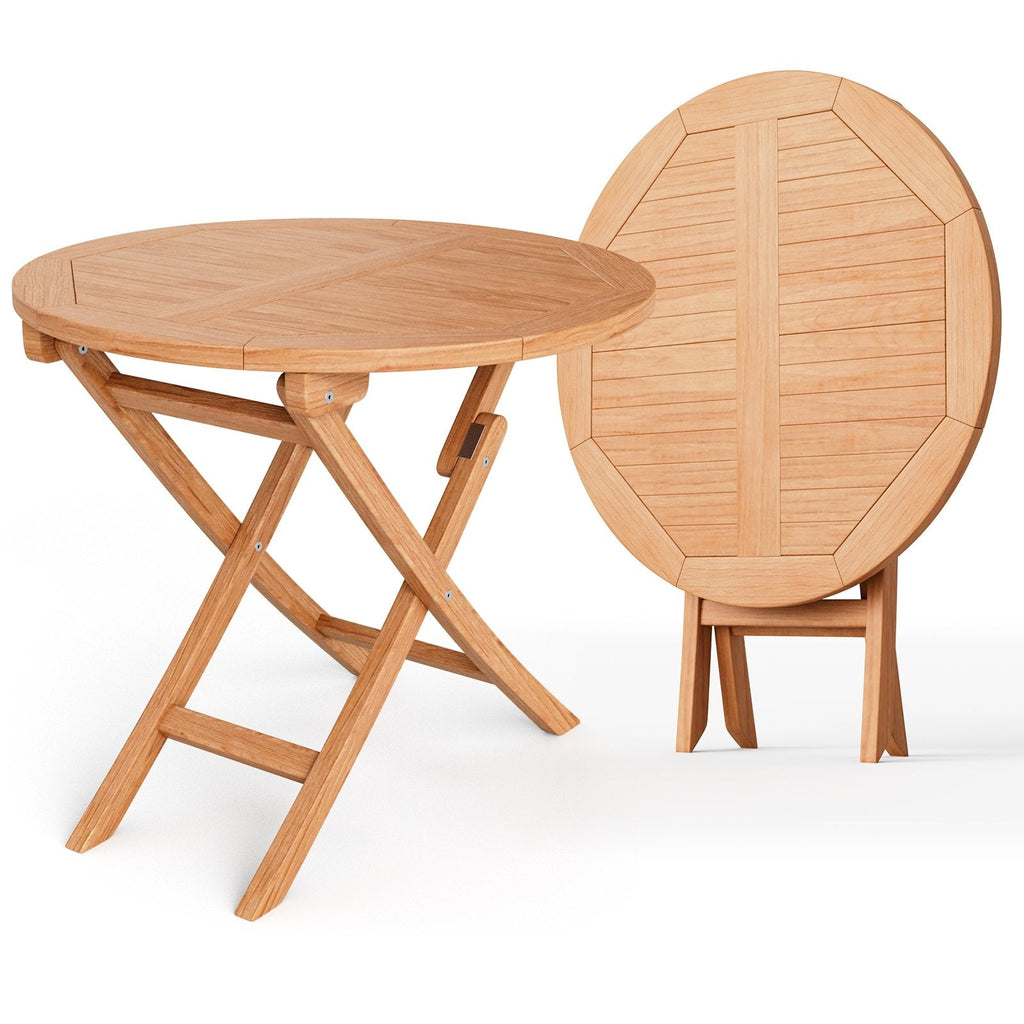31.5 Inch Folding Patio Indonesia Teak Wood Round Coffee Table