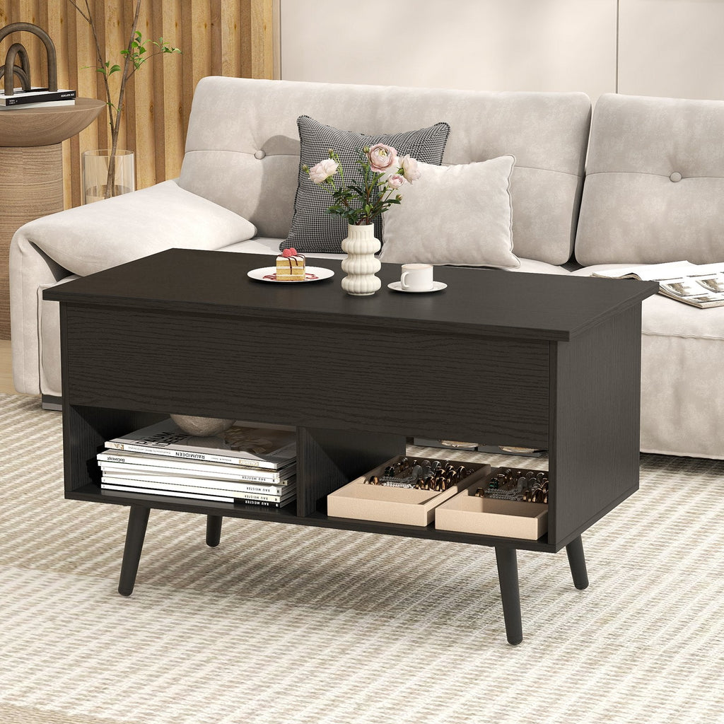 31.5 Inch Lift Top Coffee Table with Hidden Compartment and 2 Storage Shelves, Black