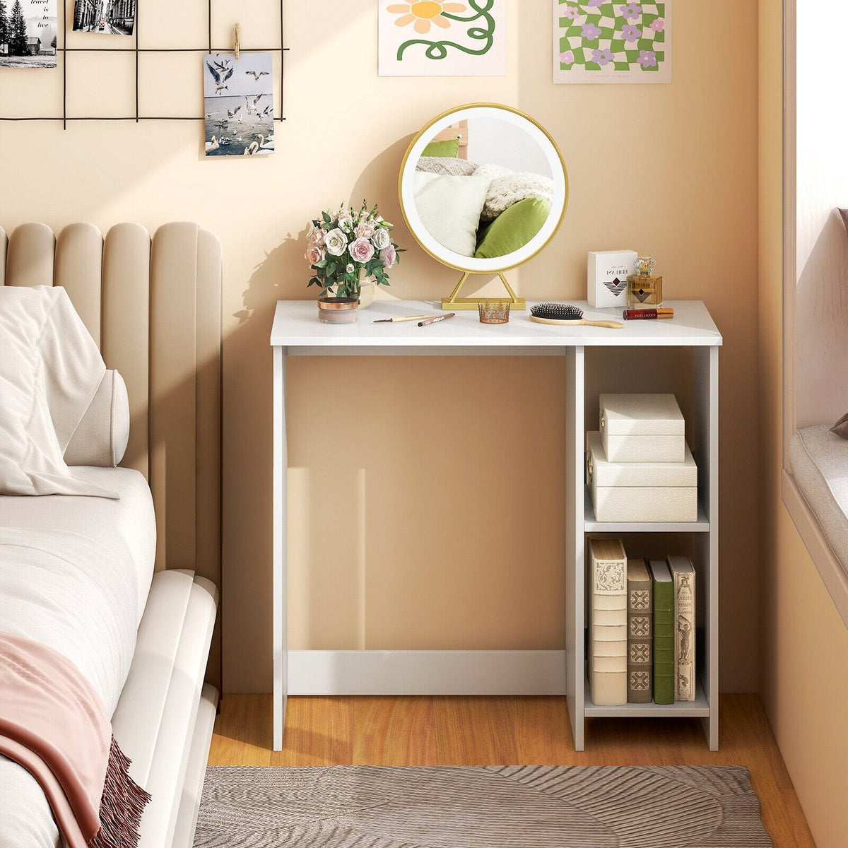 31.5 Inch Modern Home Office Desk with 2 Compartments-White