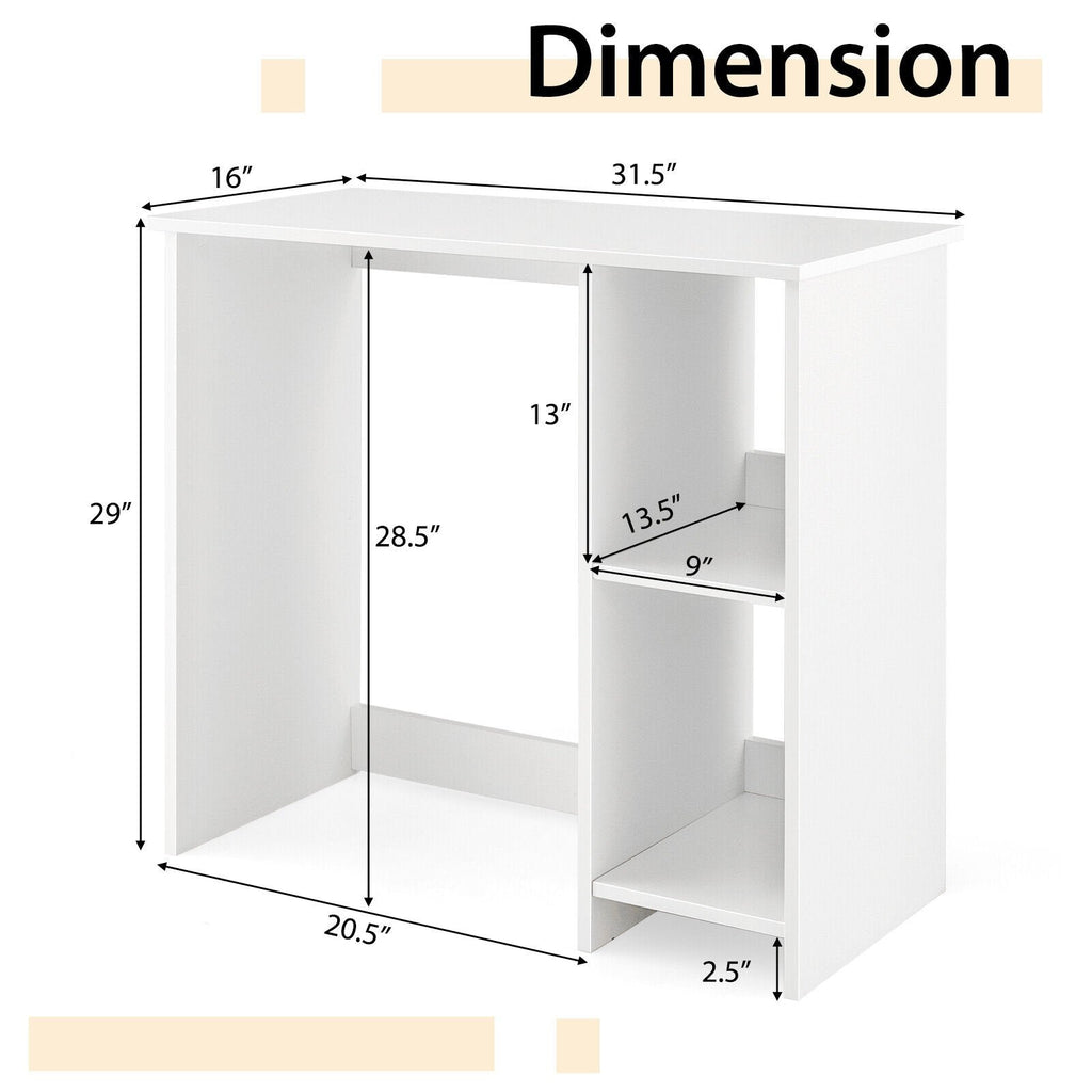 31.5 Inch Modern Home Office Desk with 2 Compartments-White