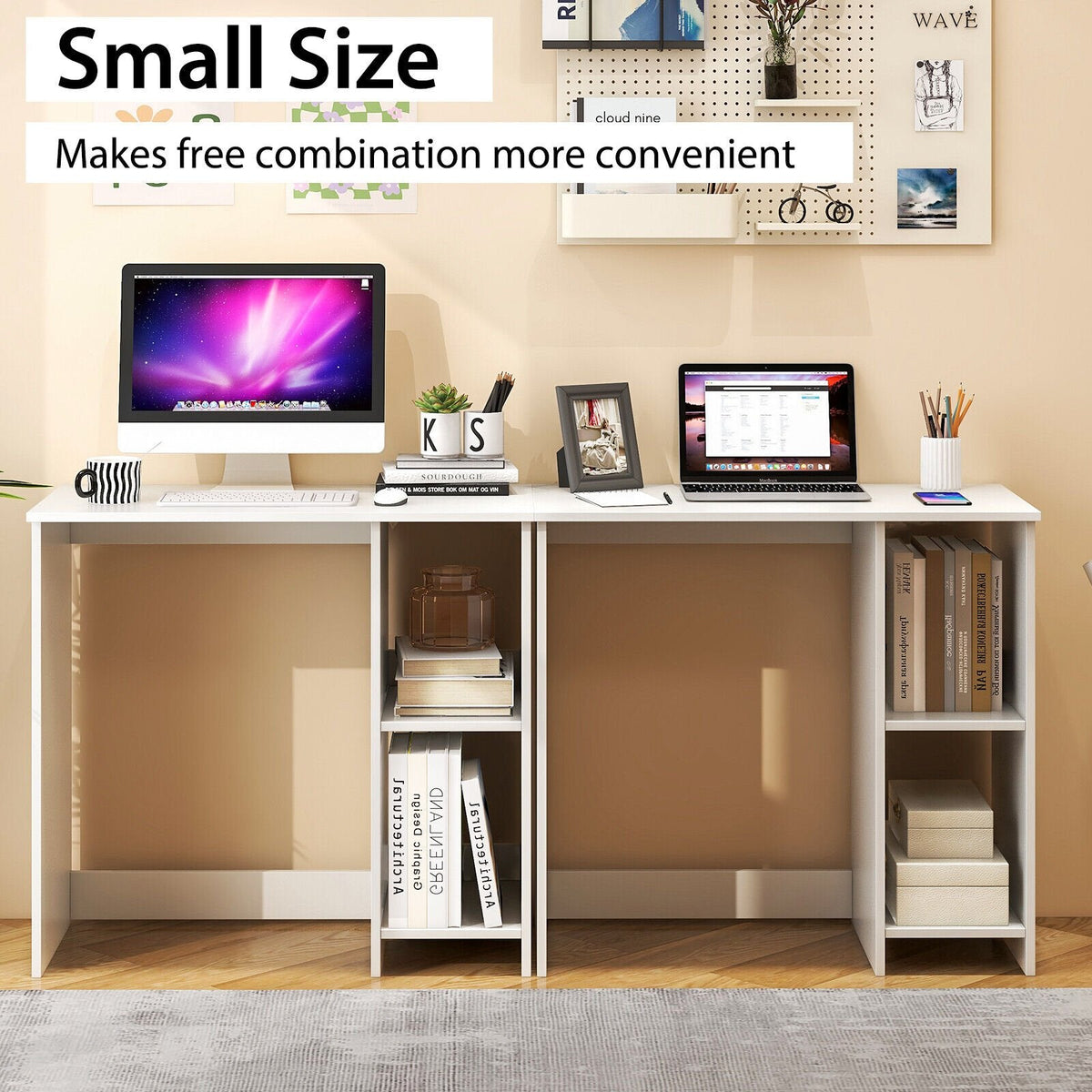 31.5 Inch Modern Home Office Desk with 2 Compartments-White
