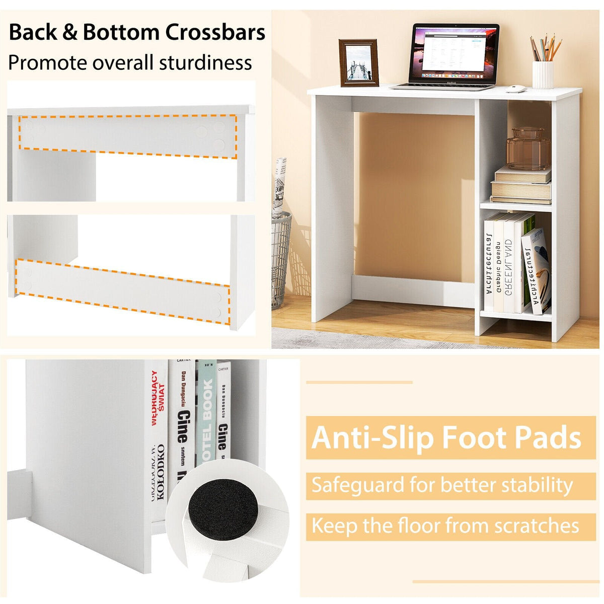 31.5 Inch Modern Home Office Desk with 2 Compartments-White