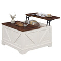 31.5 Inch Square Coffee Table with Lifting Tabletop and Hidden Compartment-Rustic Brown