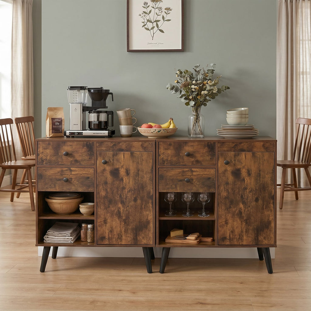 31 inches Sideboard Cabinet with 2 Open Compartments and 2 Drawers-Rustic Brown