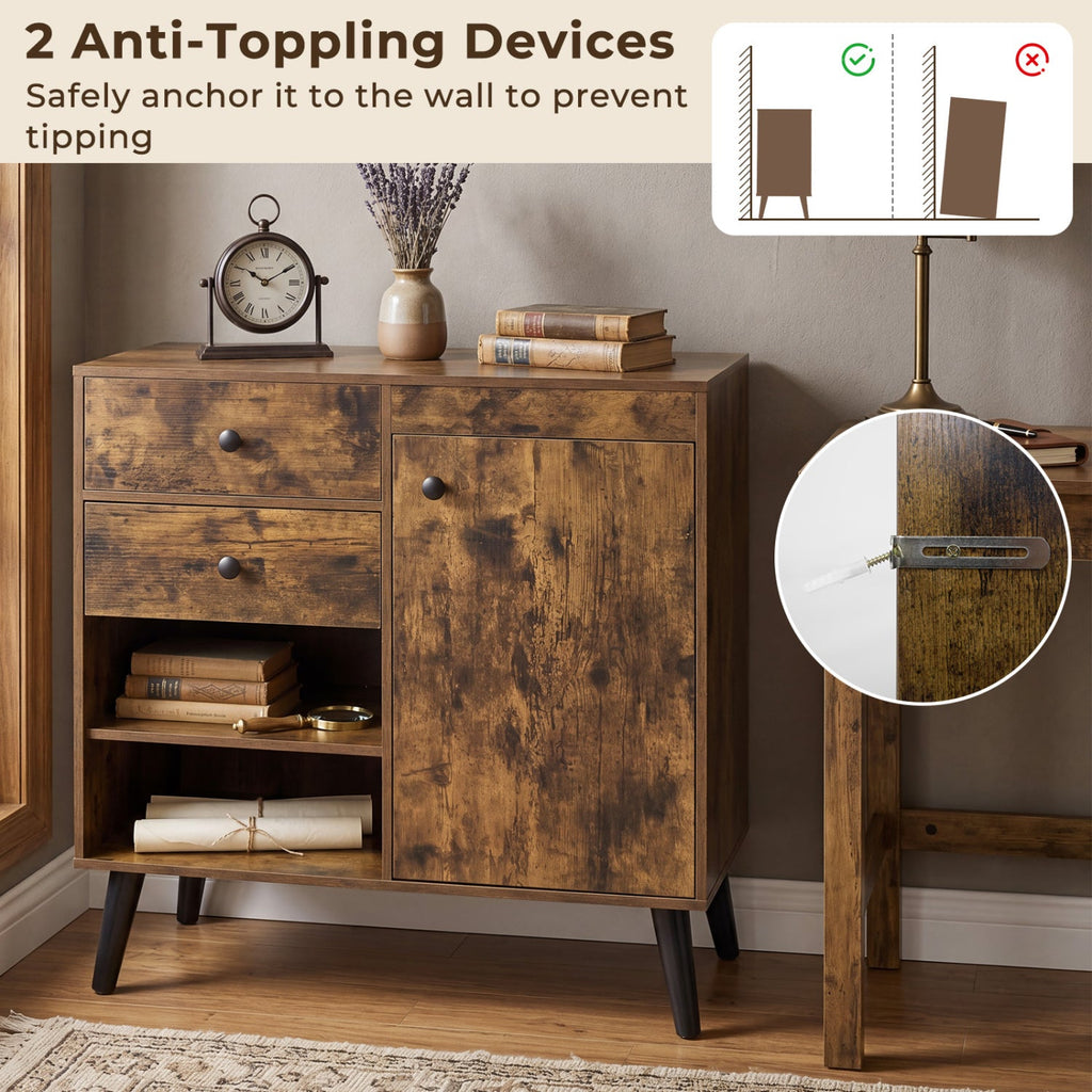 31 inches Sideboard Cabinet with 2 Open Compartments and 2 Drawers-Rustic Brown