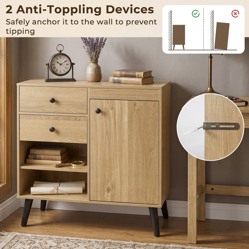 31 inches Sideboard Cabinet with 2 Open Compartments and 2 Drawers-Natrual