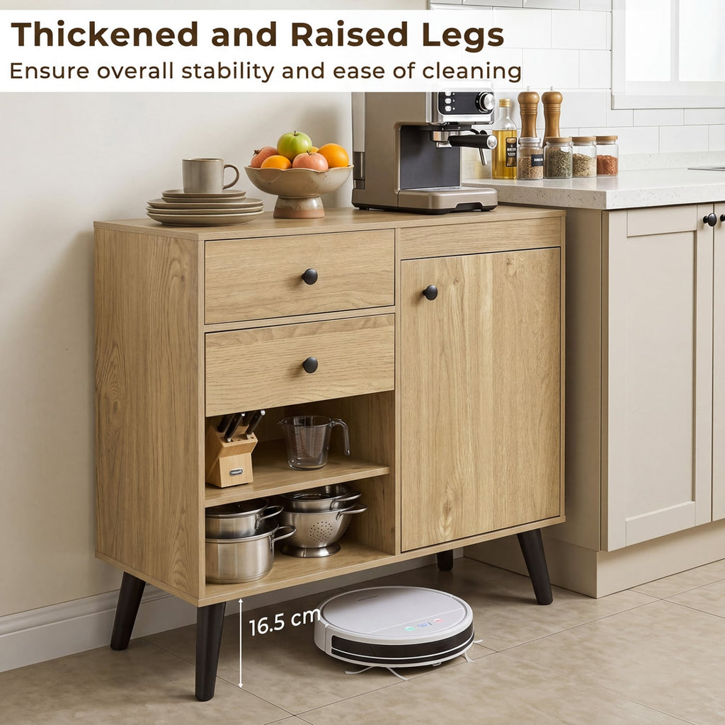 31 inches Sideboard Cabinet with 2 Open Compartments and 2 Drawers-Natrual