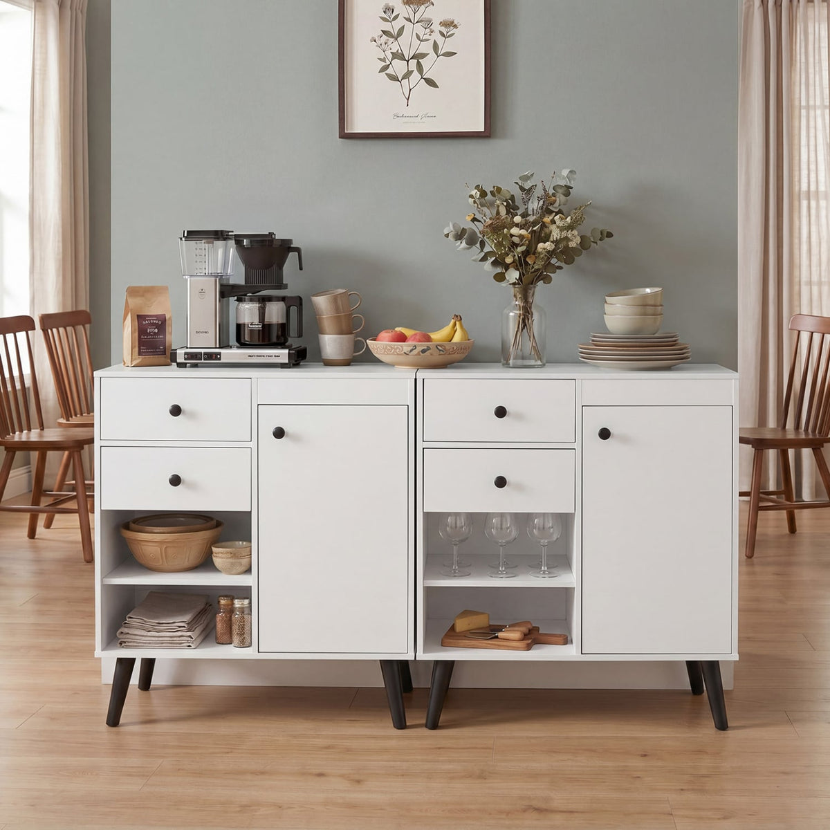31 inches Sideboard Cabinet with 2 Open Compartments and 2 Drawers-White