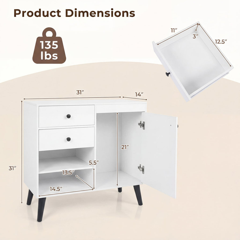 31 inches Sideboard Cabinet with 2 Open Compartments and 2 Drawers-White