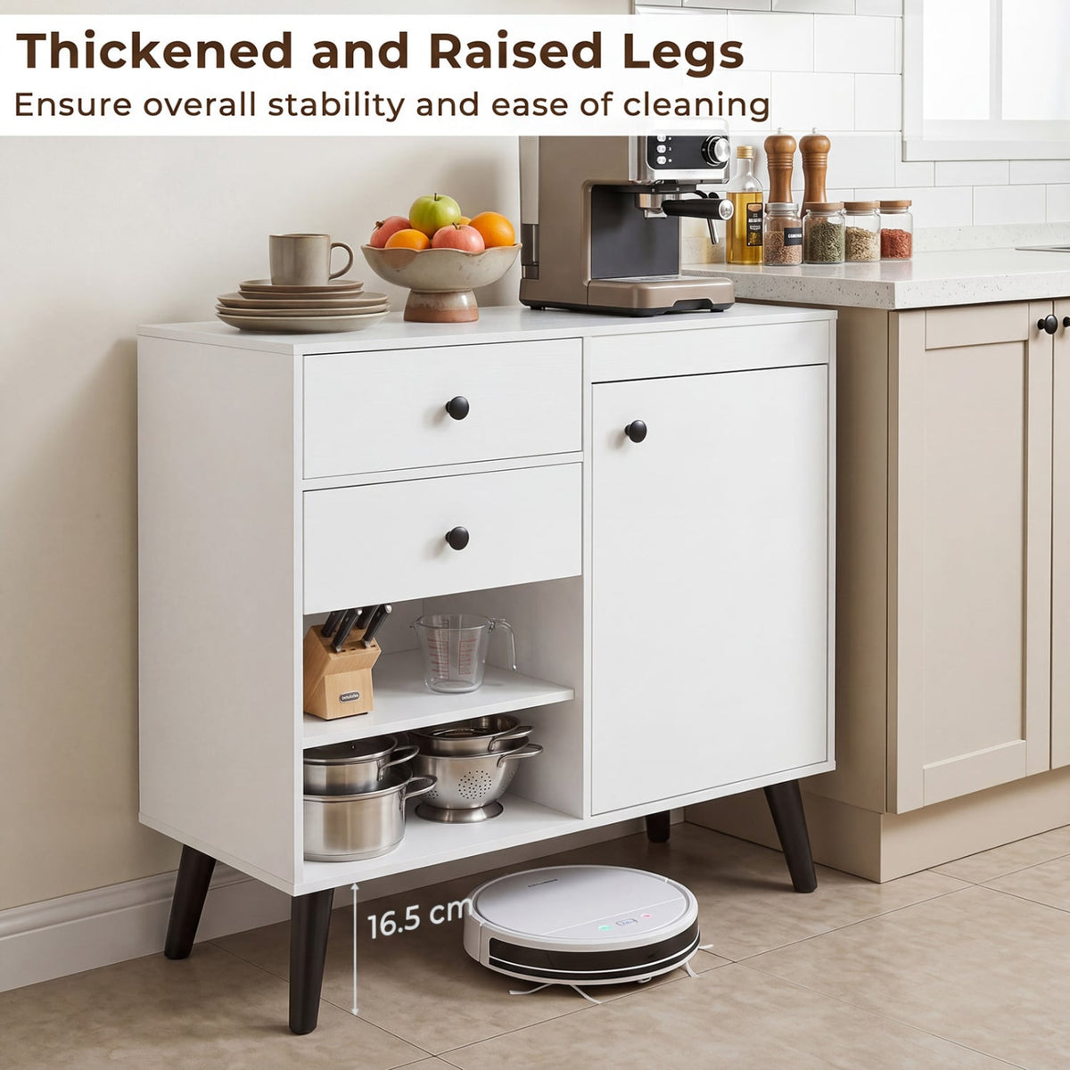 31 inches Sideboard Cabinet with 2 Open Compartments and 2 Drawers-White