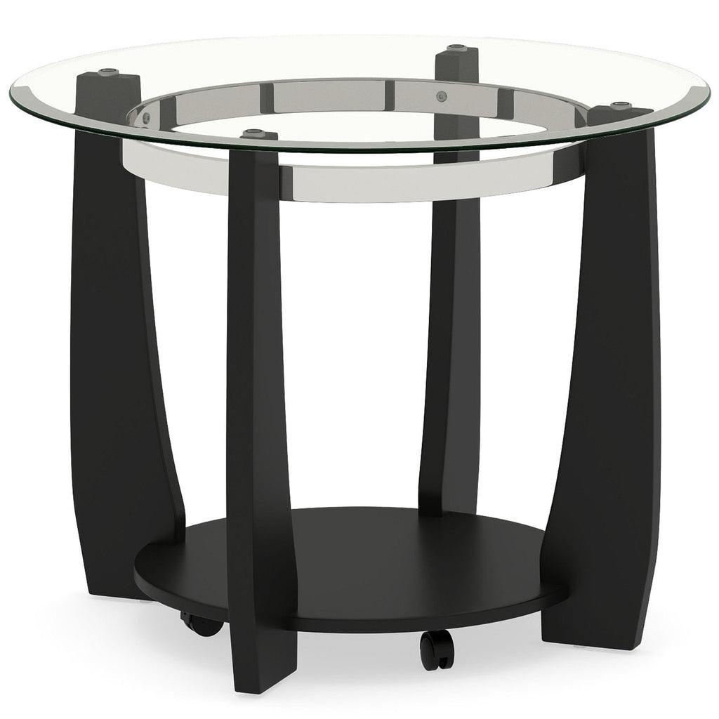 32 inches 2-Tier Glass Round Coffee Table with Storage Shelf-Black