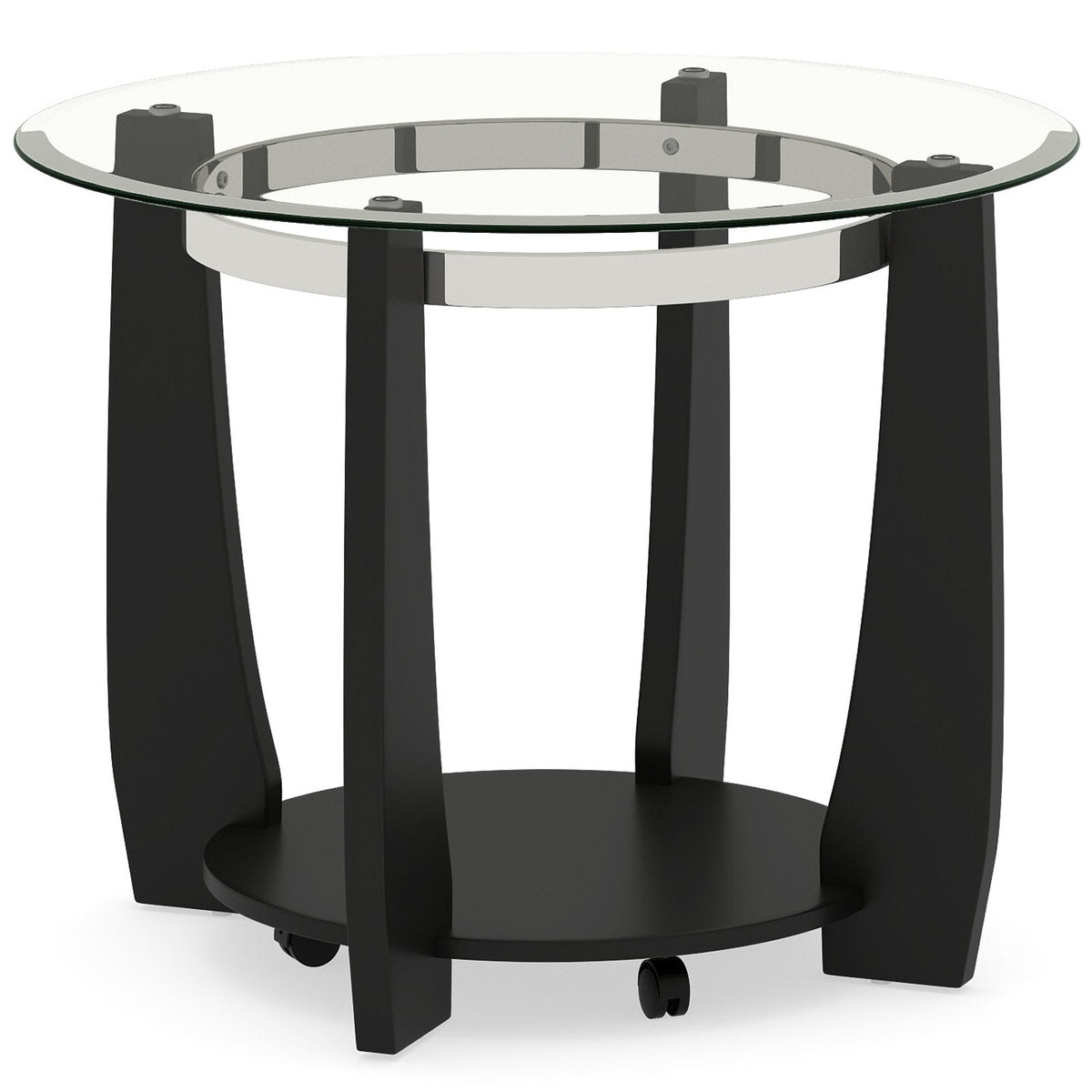 32 inches 2-Tier Glass Round Coffee Table with Storage Shelf-Black