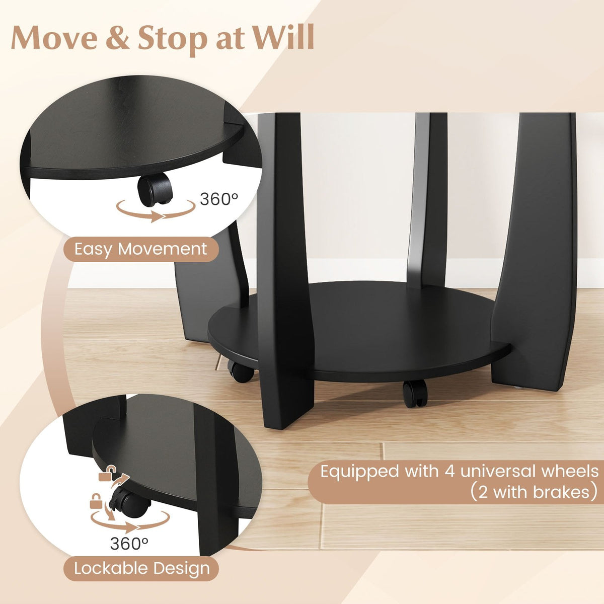 32 inches 2-Tier Glass Round Coffee Table with Storage Shelf-Black