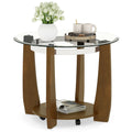 32 inches 2-Tier Glass Round Coffee Table with Storage Shelf-Walnut