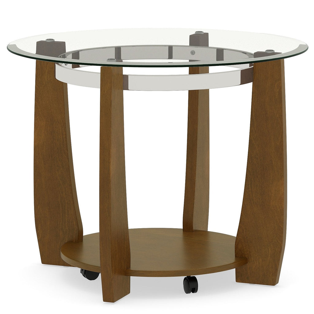 32 inches 2-Tier Glass Round Coffee Table with Storage Shelf-Walnut