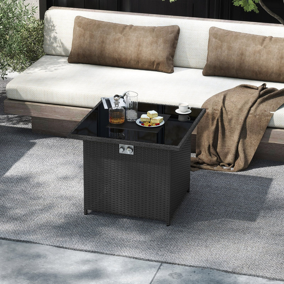 32.5 Inch Propane Fire Pit Table 5000 BTU with Tempered Glass Tabletop-Black