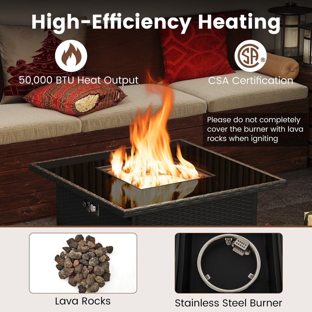 32.5 Inch Propane Fire Pit Table 5000 BTU with Tempered Glass Tabletop-Black