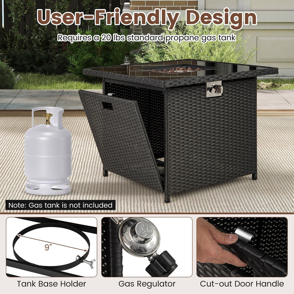 32.5 Inch Propane Fire Pit Table 5000 BTU with Tempered Glass Tabletop-Black